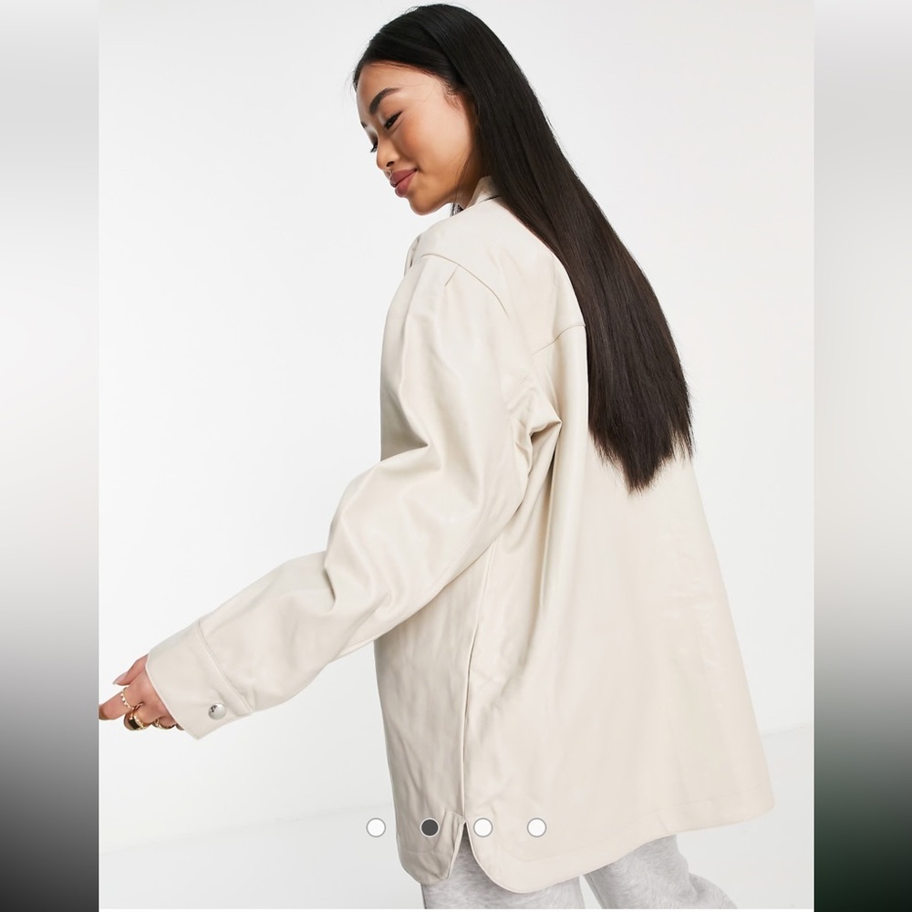 NEW ASOS Urban Bliss Vegan Leather Cream Oversized Button Up Shacket, Size 8 - Picture 3 of 12